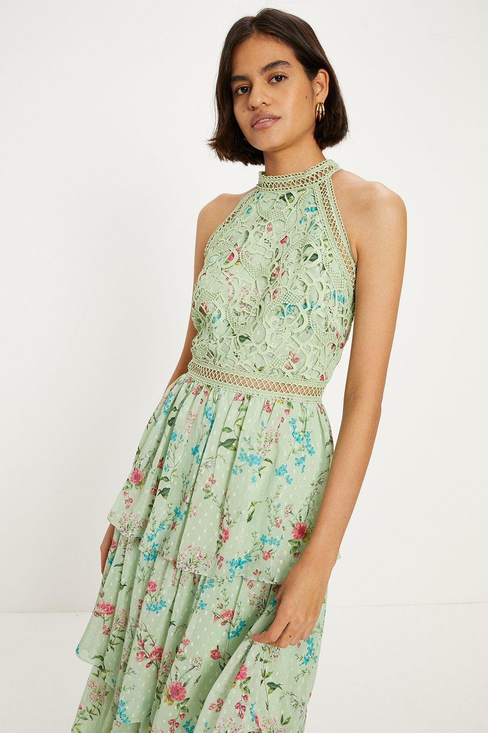 Oasis high neck midi best sale dress in blue floral