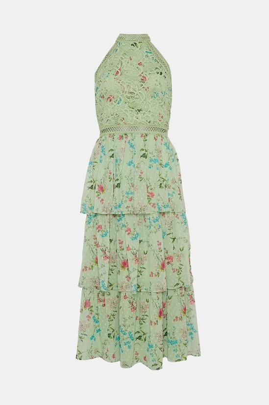 Oasis Soft Floral Lace Halter Neck Tiered Midi Dress 4