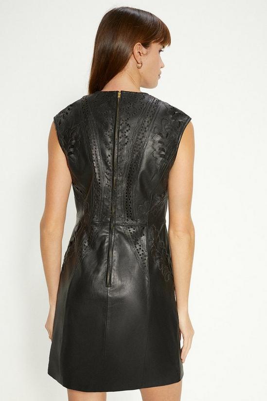 Oasis Premium Embroidered Cut Out Leather Shift Dress 3