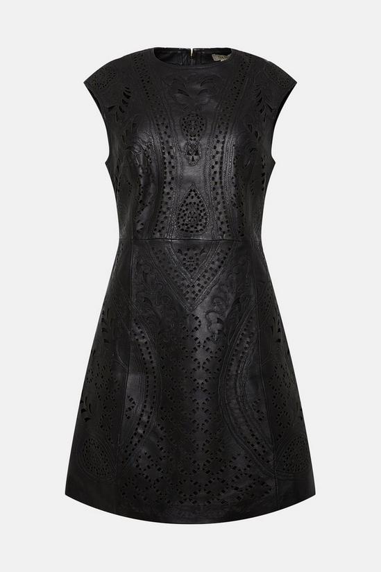 Oasis Premium Embroidered Cut Out Leather Shift Dress 4