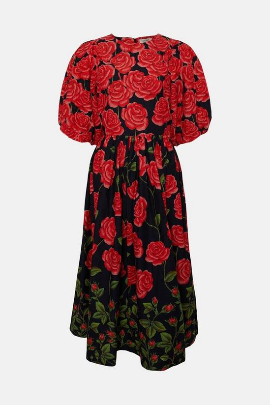 Oasis Petite Rose Placement Puff Sleeve Midi Dress 4