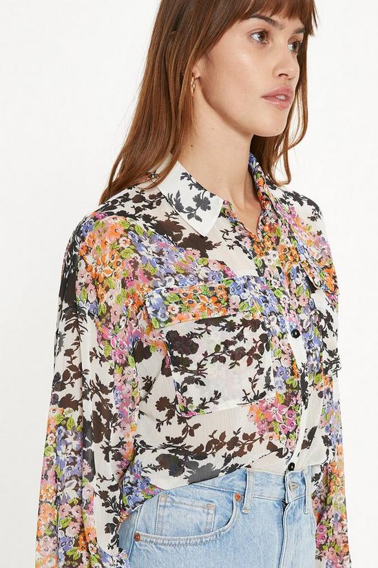 Oasis Floral Patch Pocket Front Chiffon Shirt 1