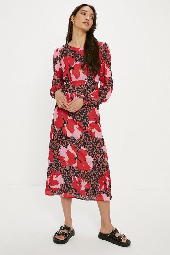 Oasis Petite Long Sleeve Printed Midi Tea Dress 1