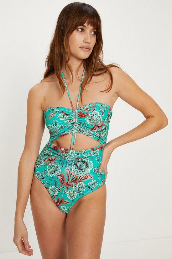 Oasis Paisley Printed Cut Out Ruched Middle Swimsuit 1