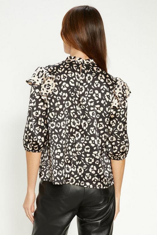 Oasis Patched Animal Satin Ruffle Shoulder Blouse 3