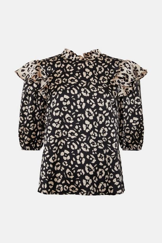 Oasis Patched Animal Satin Ruffle Shoulder Blouse 4