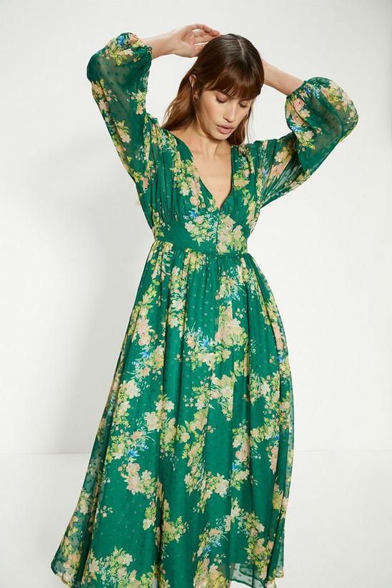 Oasis Swirly Floral Metallic Button Maxi Dress 1