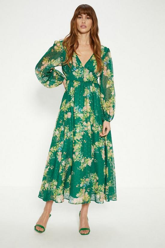 Oasis Swirly Floral Metallic Button Maxi Dress 2