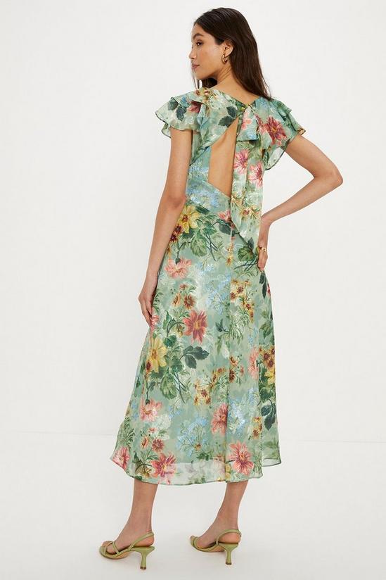Oasis Soft Floral Satin Burnout Ruffle Midi Dress 3