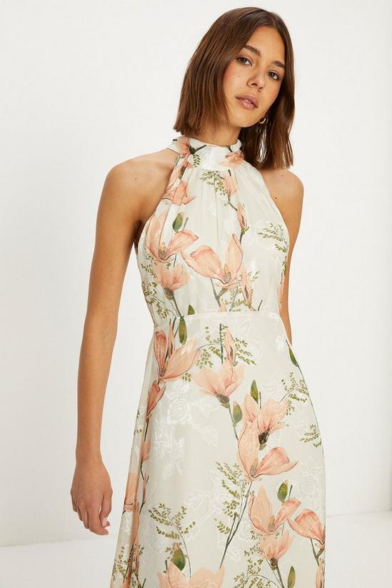 Oasis Magnolia Floral Satin Burnout Halter Midi Dress 2