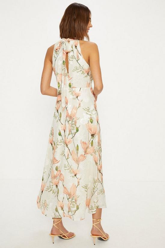 Oasis Magnolia Floral Satin Burnout Halter Midi Dress 3