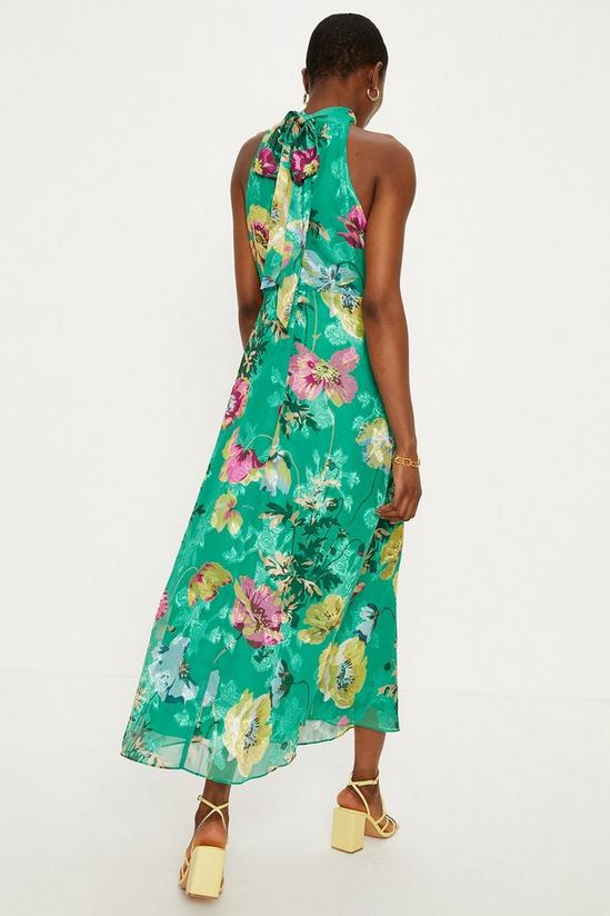 Oasis Bright Floral Satin Burnout Halter Midi Dress 3