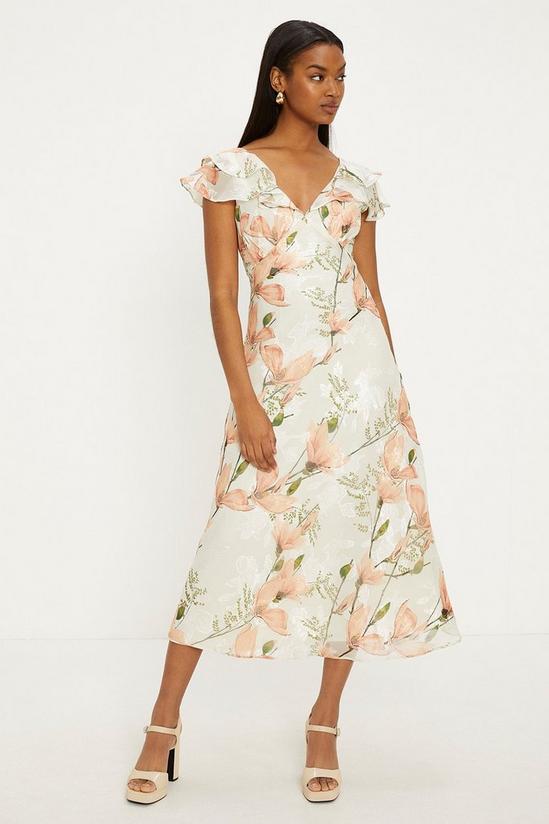 Oasis Magnolia Floral Satin Burnout Ruffle Midi Dress 1