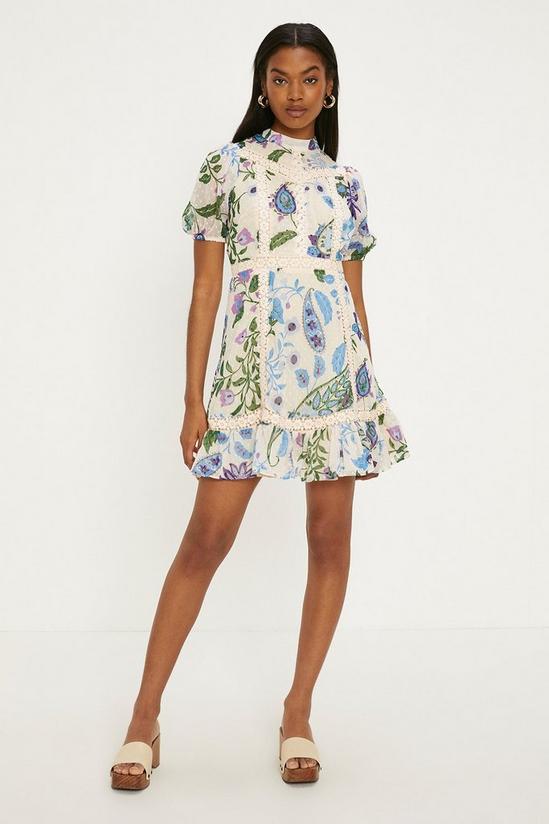 Oasis Lace Trim Dobby Chiffon Floral Print Skater Dress 1