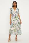 Oasis Petite Lace Trim Dobby Chiffon Floral Print Midi Dress thumbnail 1