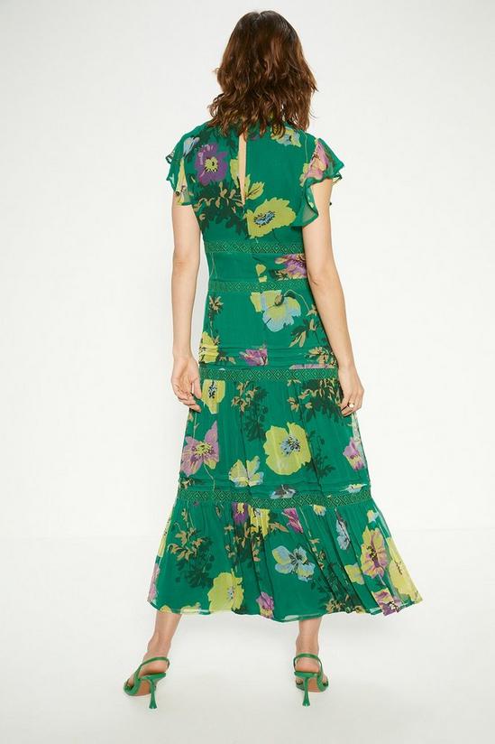 Oasis Petite Lace Trim High Neck Chiffon Floral Midi Dress 3