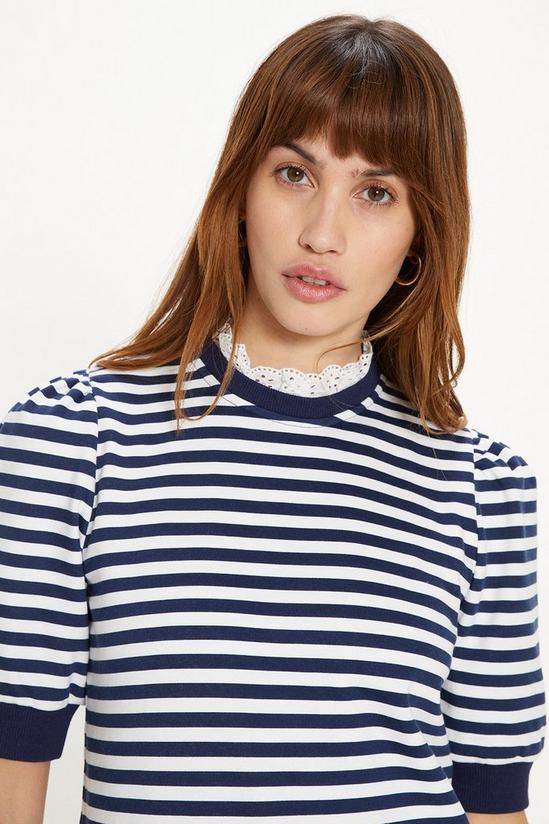 Oasis Broderie Collar Short Sleeve Stripe Sweatshirt 1