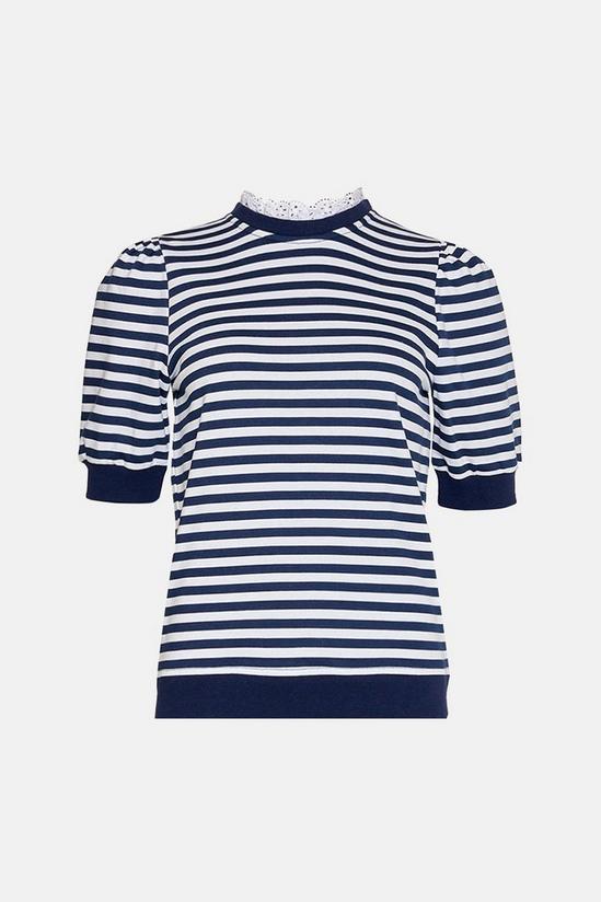 Oasis Broderie Collar Short Sleeve Stripe Sweatshirt 4