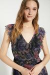 Oasis Glitter plisse floral frill sleeve detail tiered midi dress thumbnail 2