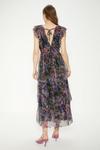 Oasis Glitter plisse floral frill sleeve detail tiered midi dress thumbnail 3