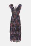 Oasis Glitter plisse floral frill sleeve detail tiered midi dress thumbnail 4