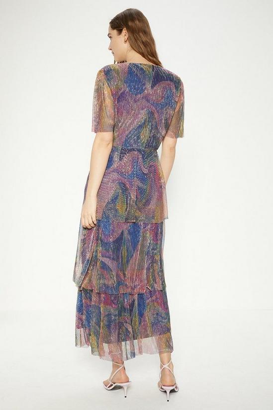 Oasis Glitter Plisse Abstract Angel Sleeve Midi Dress 3