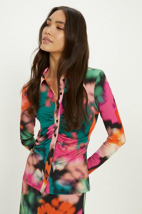 Oasis Blurred Floral Ruched Front Shirt 2