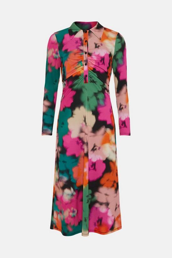 Oasis Blurred Floral Ruched Front Midi Shirt Dress 4