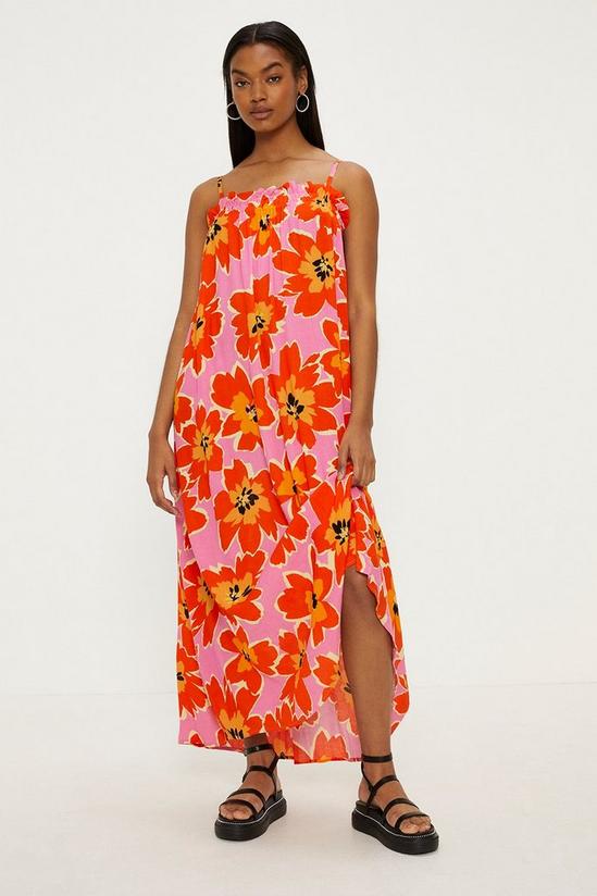 Oasis Bright Floral Frill Crinkle Midi Dress 1