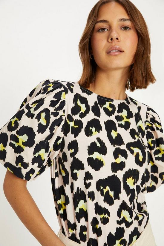 Oasis Animal Printed Woven Mix Puff Sleeve T-Shirt 1