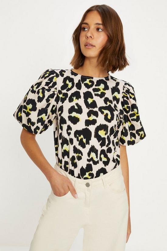 Oasis Animal Printed Woven Mix Puff Sleeve T-Shirt 2