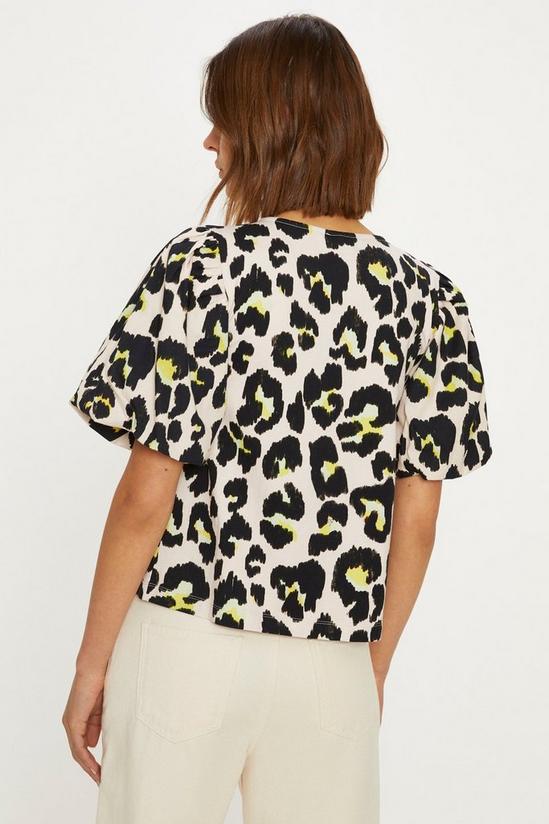 Oasis Animal Printed Woven Mix Puff Sleeve T-Shirt 3