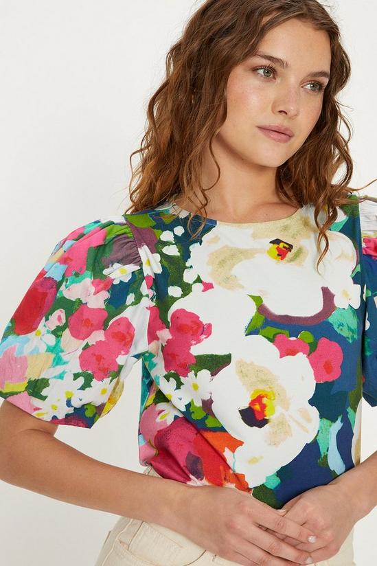 Oasis Posey Floral Woven Mix Puff Sleeve T-Shirt 1