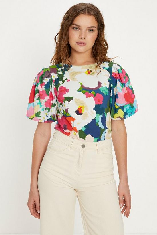 Oasis Posey Floral Woven Mix Puff Sleeve T-Shirt 2