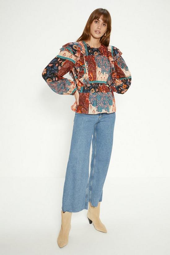 Oasis Patched Paisley Pintuck Ruffle Blouse 2