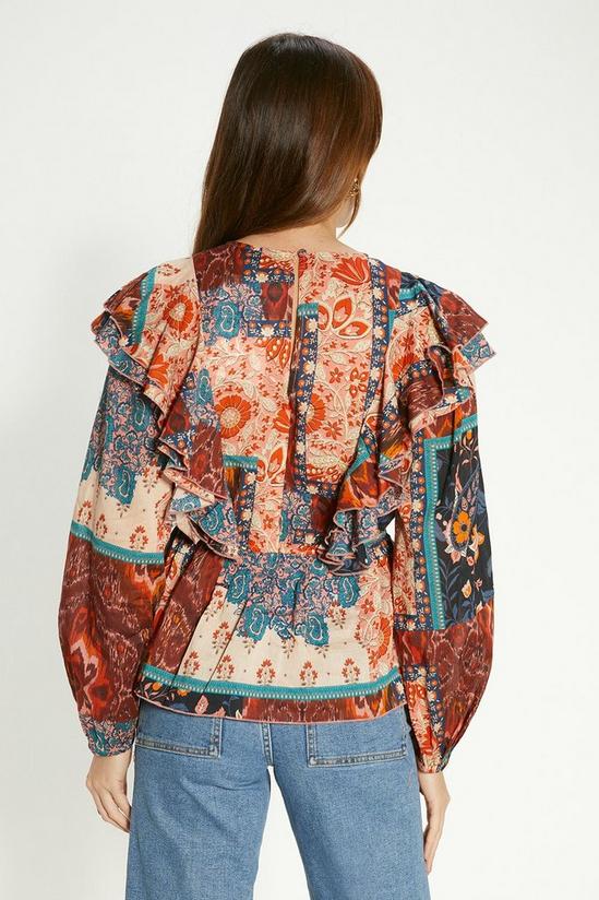Oasis Patched Paisley Pintuck Ruffle Blouse 3