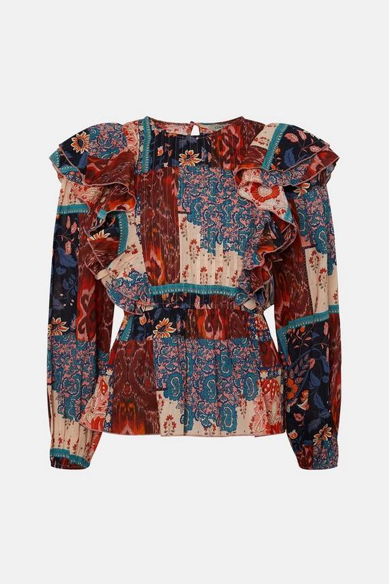 Oasis Patched Paisley Pintuck Ruffle Blouse 4