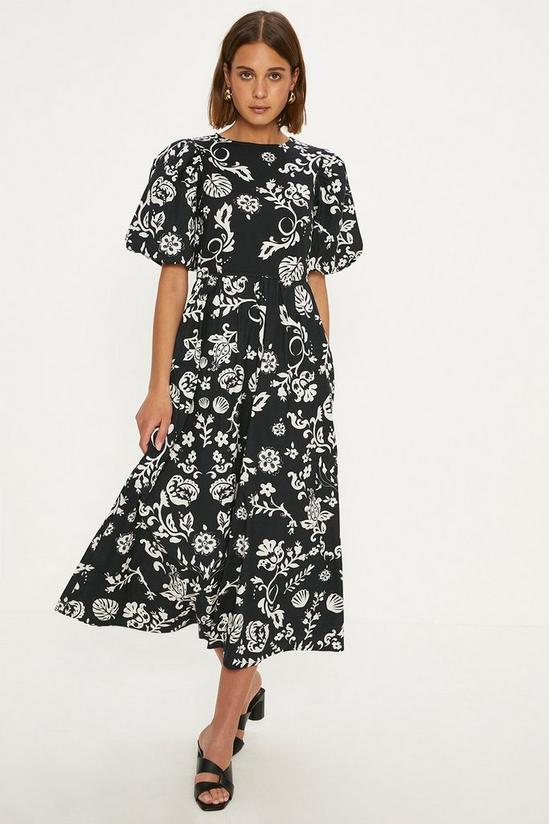 Oasis Floral Woven Mix Puff Sleeve Cotton Midi Dress 1