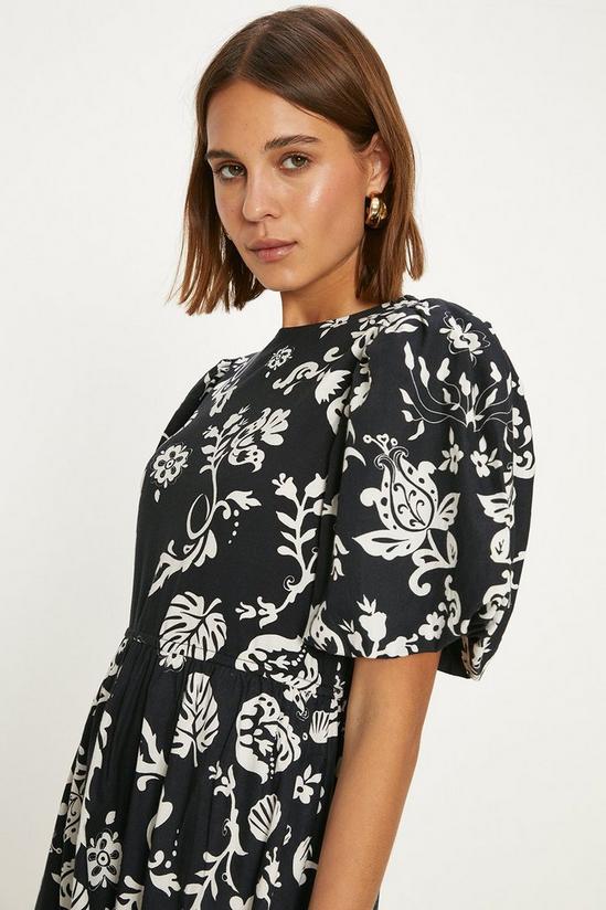 Oasis Floral Woven Mix Puff Sleeve Cotton Midi Dress 2