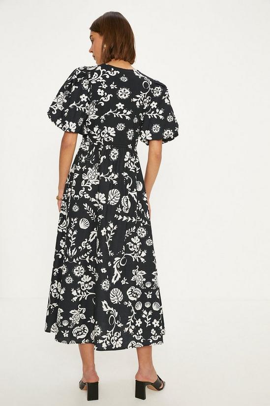 Oasis Floral Woven Mix Puff Sleeve Cotton Midi Dress 3
