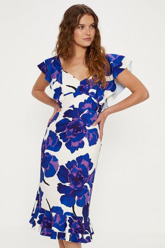 Oasis Ruffle Detail Floral Crepe Midi Dress 1