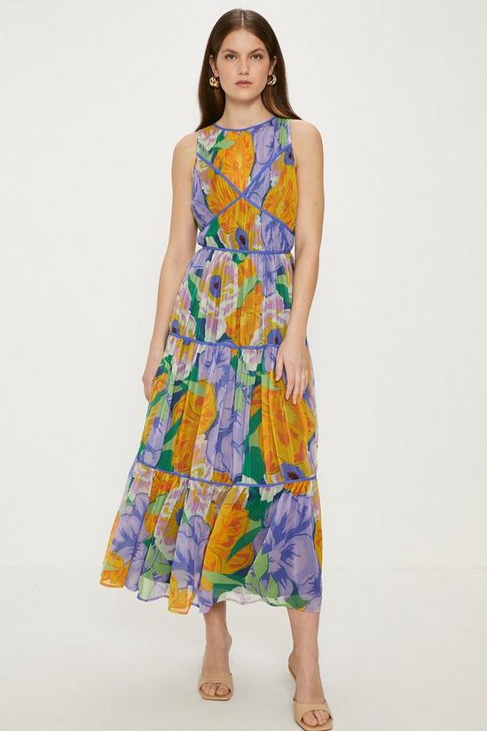 Oasis Large Floral Gathered Tiered Midi Dress 1