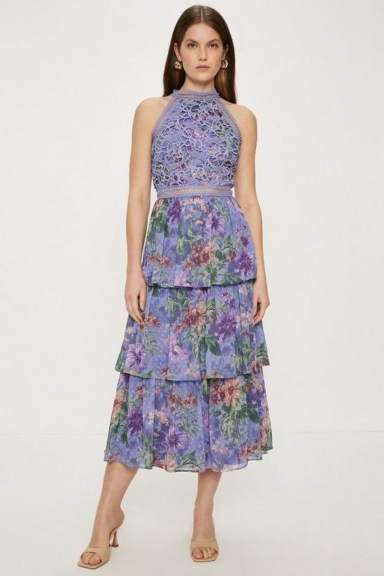 Oasis Floral Lace Halter Neck Tiered Midi Dress 1