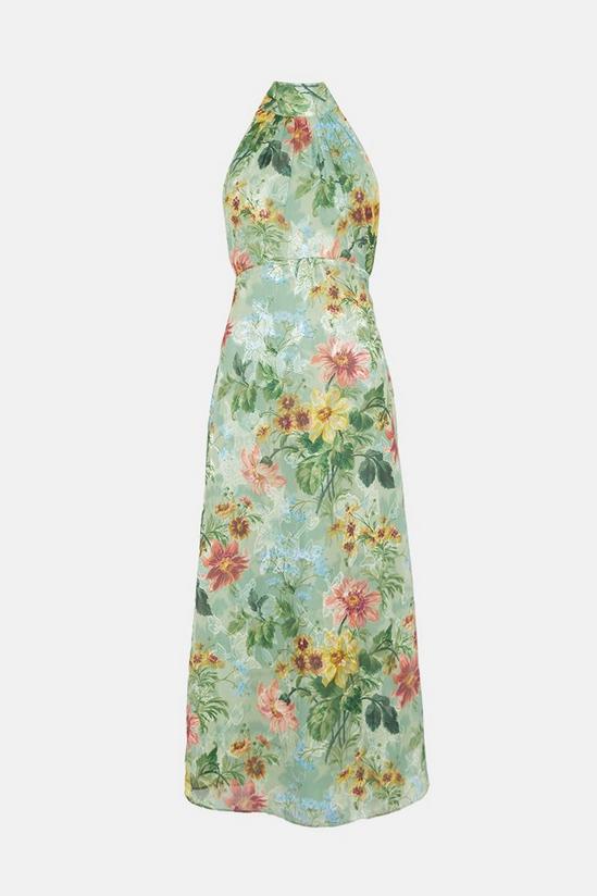Oasis Petite Soft Floral Satin Burnout Halter Midi Dress 4
