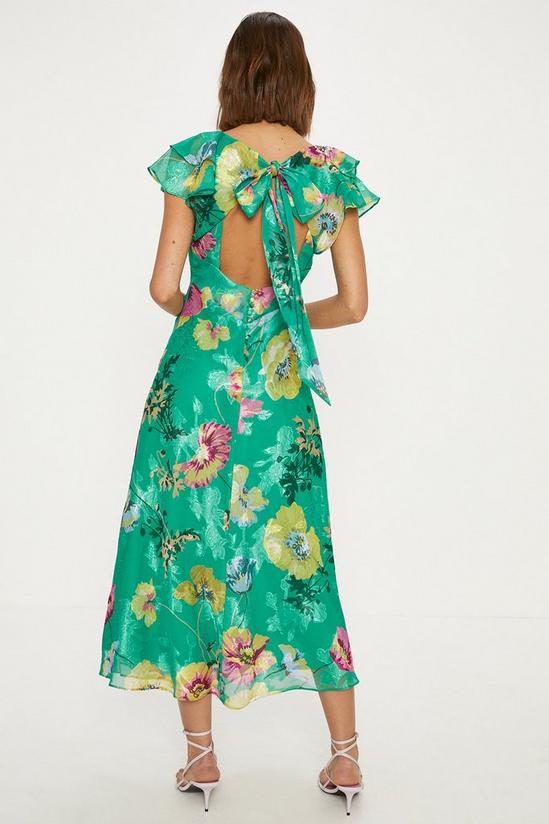 Oasis Petite Bright Floral Satin Burnout Ruffle Midi Dress 3