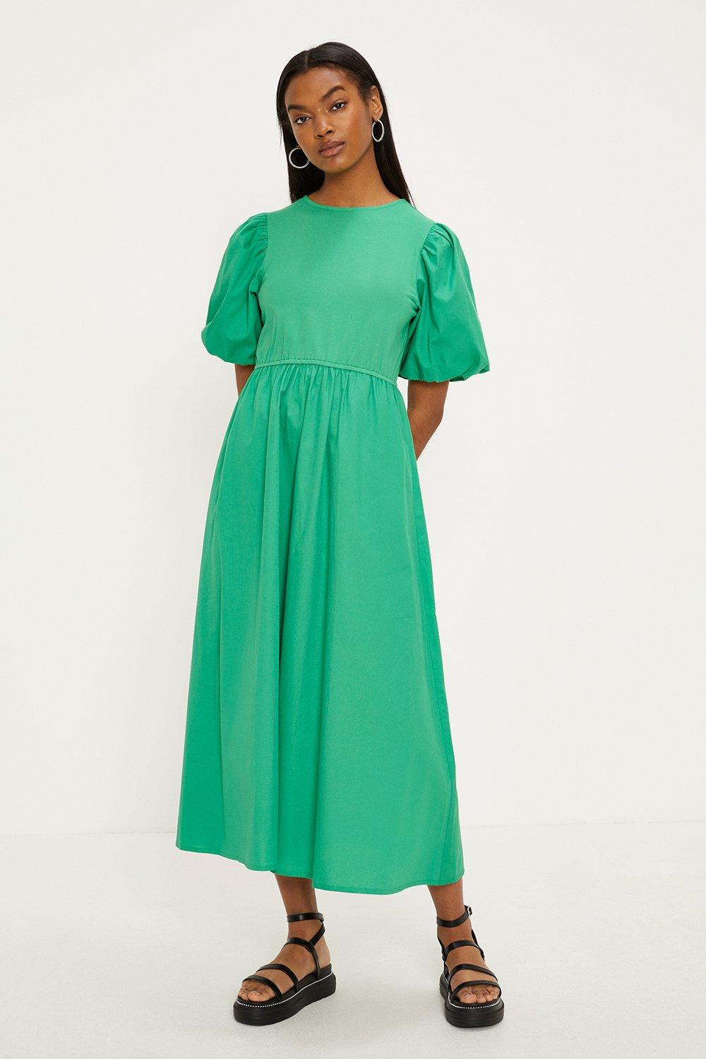 Dresses | Woven Mix Puff Sleeve Cotton Midi Dress | Oasis