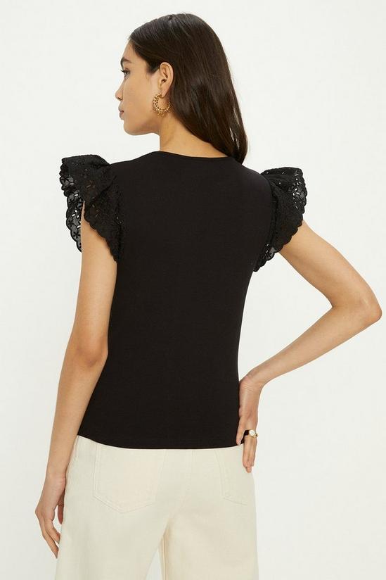 Oasis Woven Broderie Frill Sleeve Rib Tshirt 3