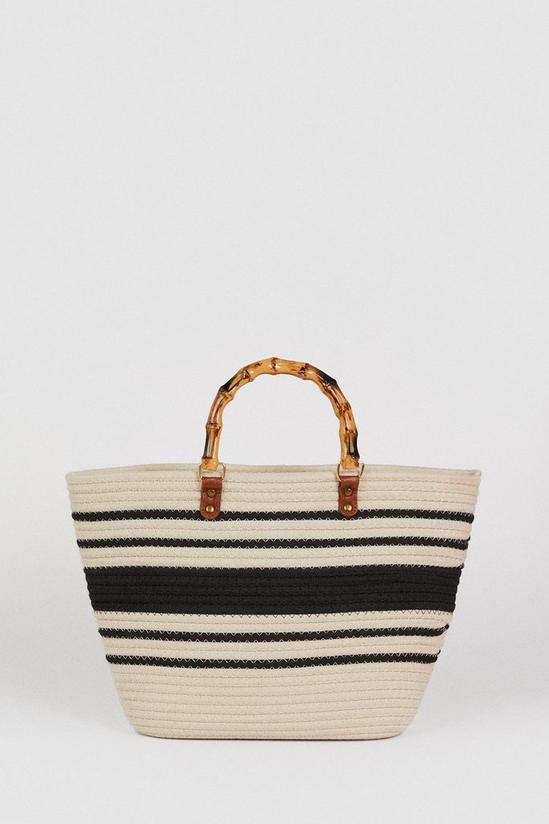 Oasis Mono Stripe Bamboo Handle Detail Bag 1