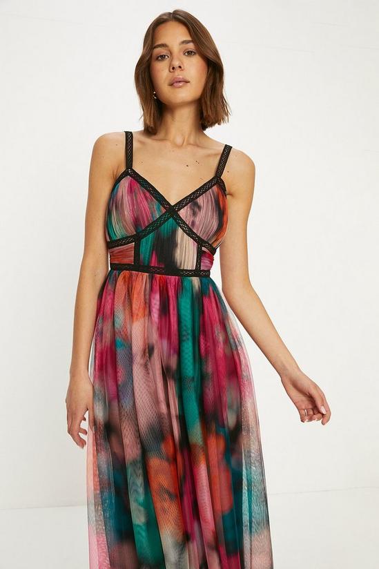 Oasis Bright Abstract Strappy Lace Trim Tulle Midi Dress 2