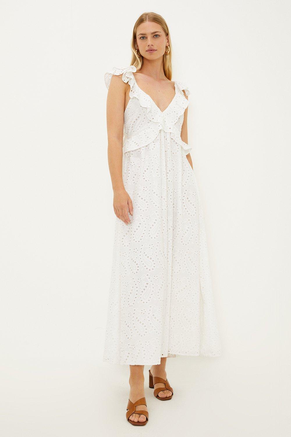 Moonlit Night Ruffle Strap Cut-Out Back Dress White